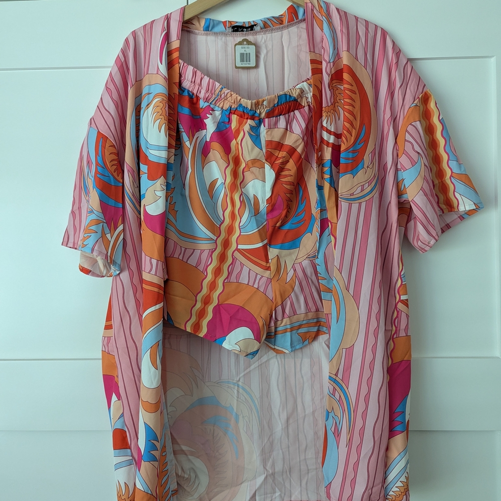 Colorful Kimono and Shorts Set